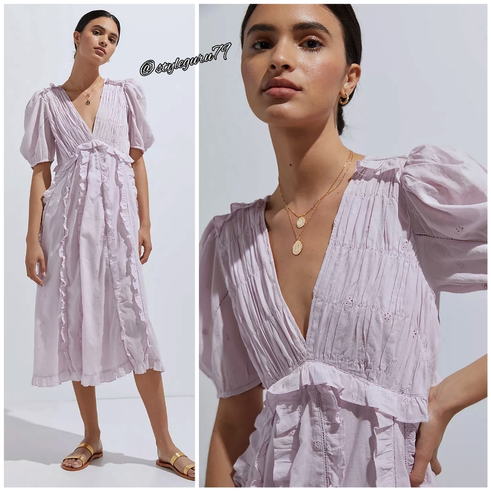 Anthropologie Lilac Puff Sleeve Dress